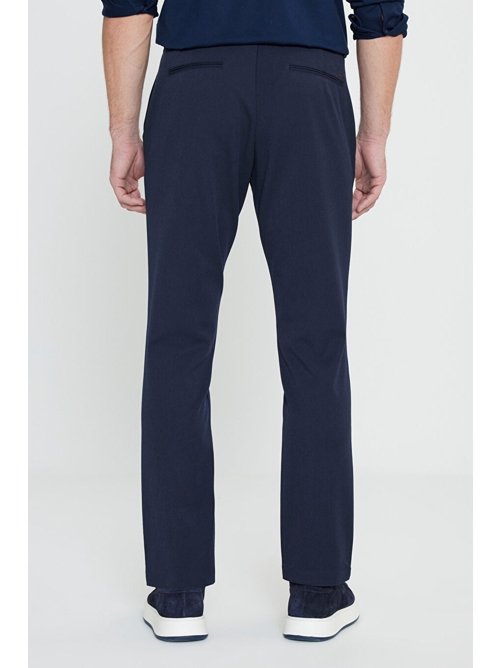 Erkek Lacivert Slim Fit Dar Kesim Beli Bağlamalı Yan Cep Casual Pantolon-5