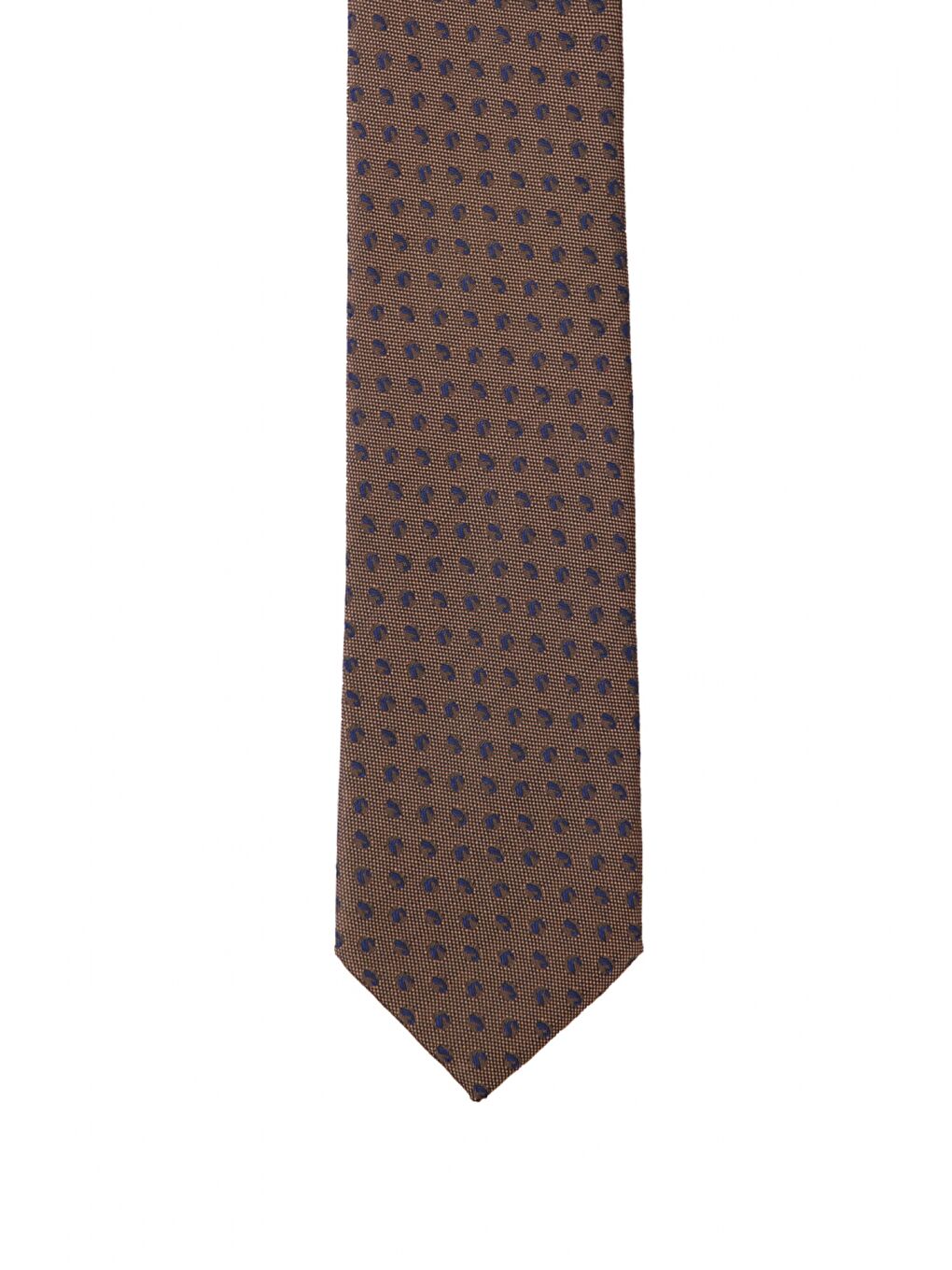 Erkek Kahverengi-Lacivert Desenli Nano Kravat-1