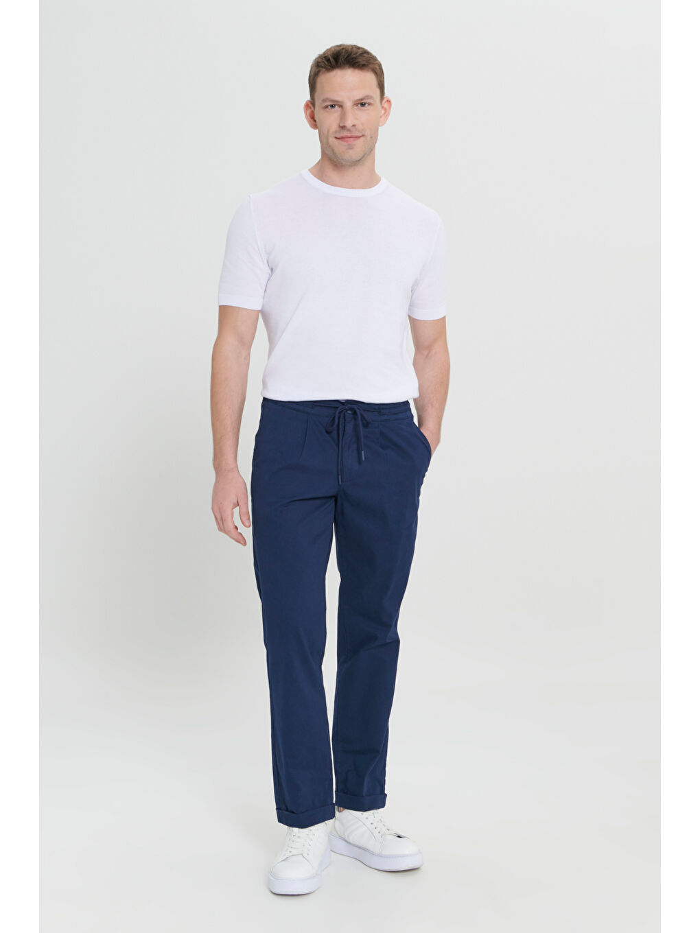 Erkek Lacivert Comfort Fit Rahat Kesim Yan Cepli Pantolon-1