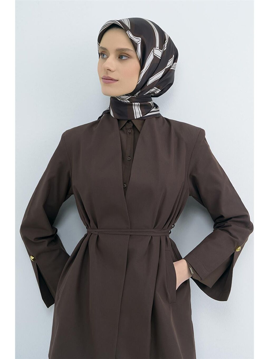 Kahverengi Saf İpek Twill Eşarp 9547D 81