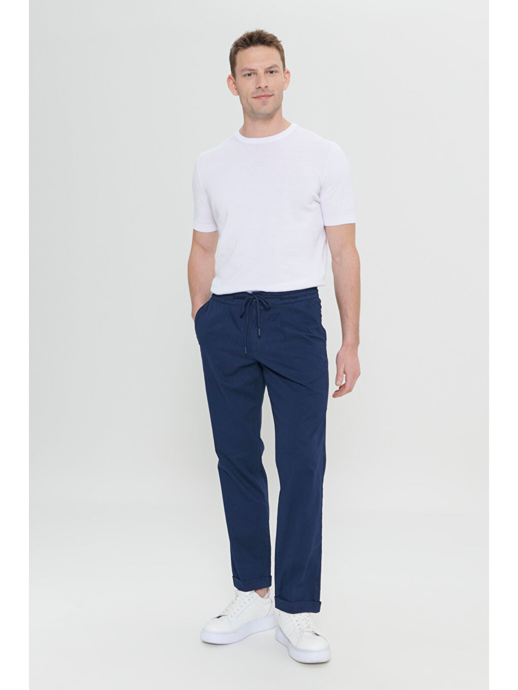 Erkek Lacivert Comfort Fit Rahat Kesim Yan Cepli Pantolon-2