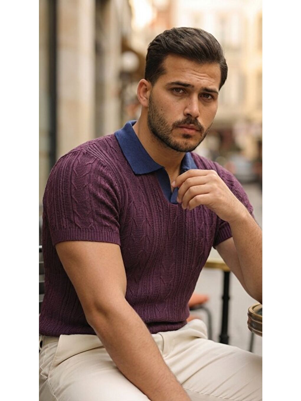 Mürdüm Erkek Polo Yaka Triko Tişört-1