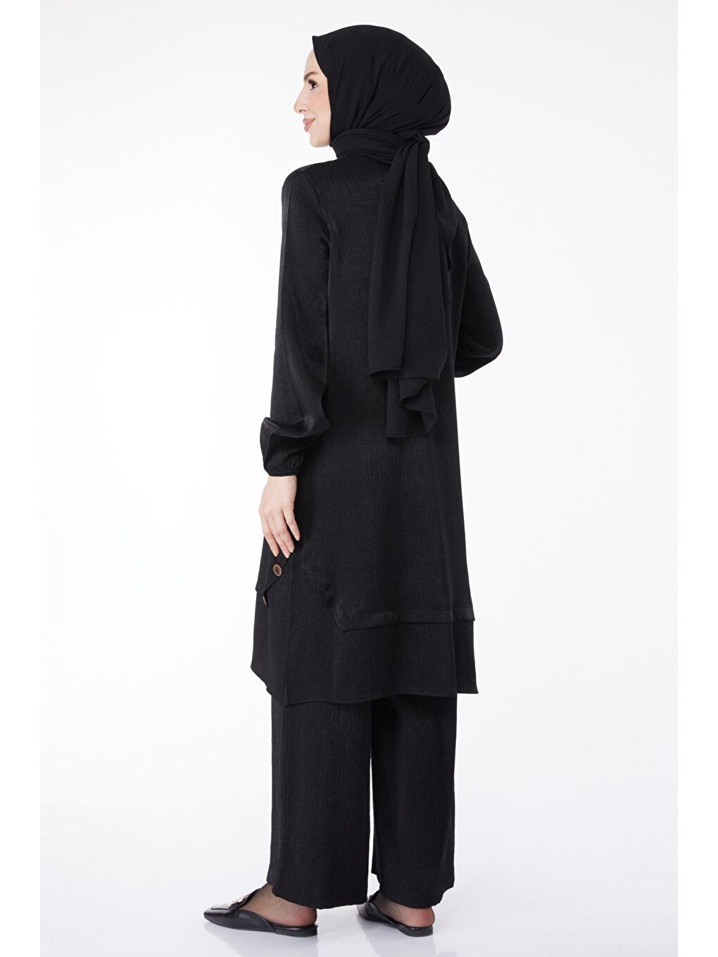 Hakim Yaka Kadın Siyah Düğme Detaylı İkili Takım - 25122-4