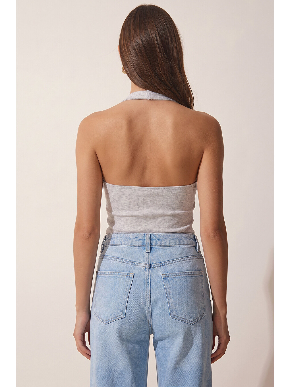 Siyah 2’li Paket Halter Yaka Basic Örme Bluz SİYAH GRİ MELANJ LDZ0078-3