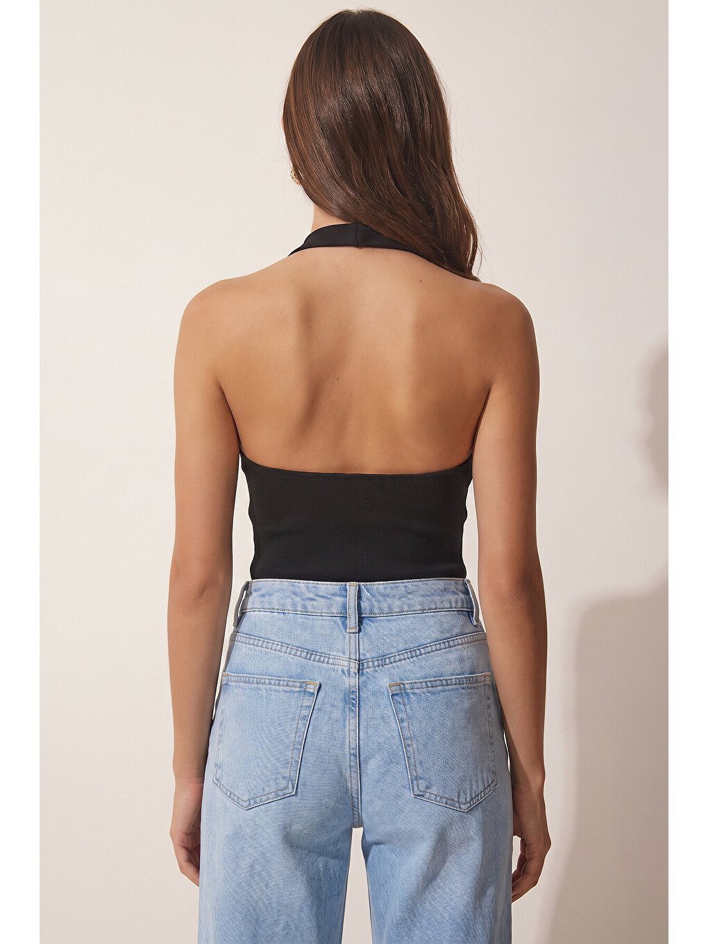 Siyah 2’li Paket Halter Yaka Basic Örme Bluz SİYAH GRİ MELANJ LDZ0078-4