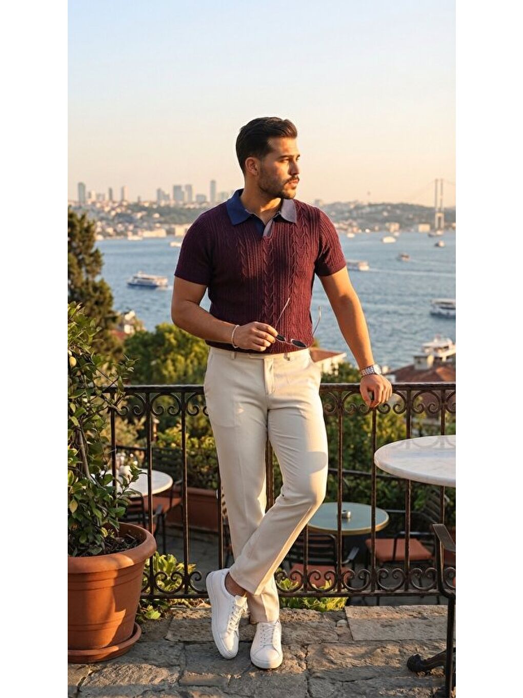 Mürdüm Erkek Polo Yaka Triko Tişört-2