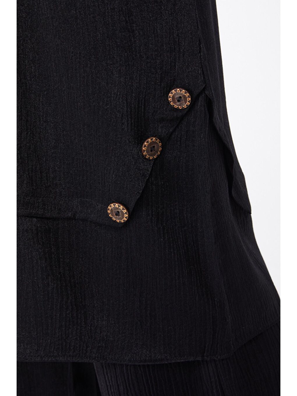 Hakim Yaka Kadın Siyah Düğme Detaylı İkili Takım - 25122-5