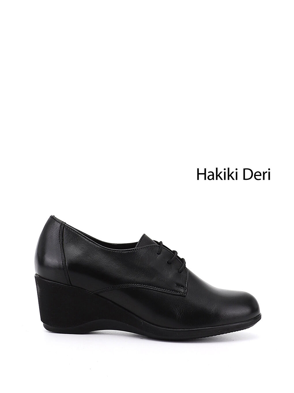 Siyah Kadın SİYAH Bağcıklı Dolgu Taban Hakiki Deri Ayakkabı