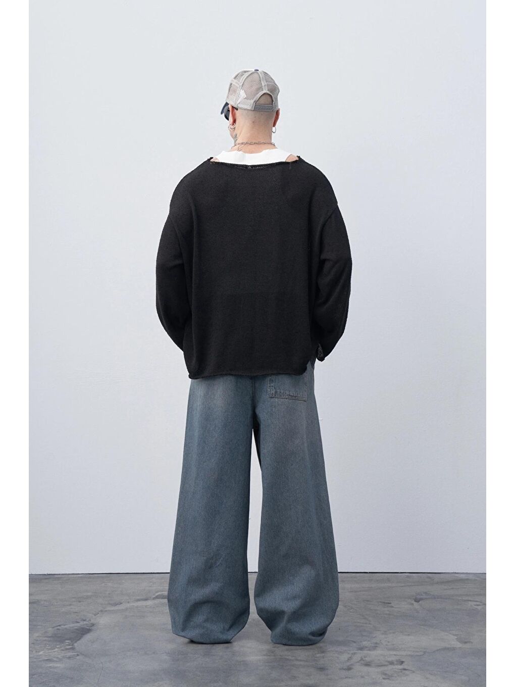 Mavi Yıkamalı Bel ve Paça Lastikli Baggy Jean-2