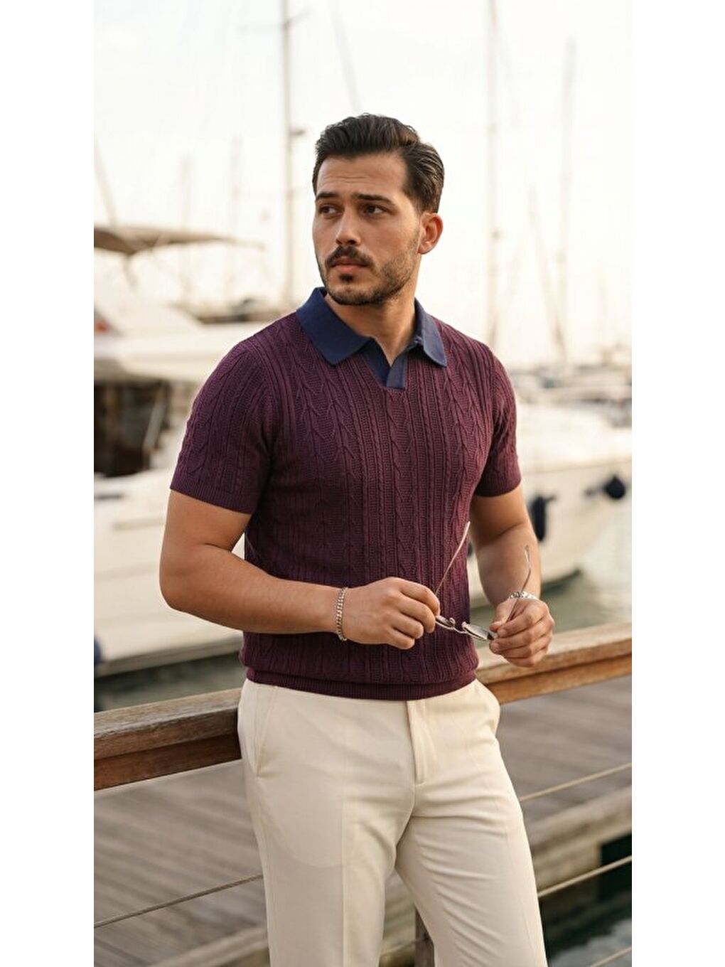 Mürdüm Erkek Polo Yaka Triko Tişört-3