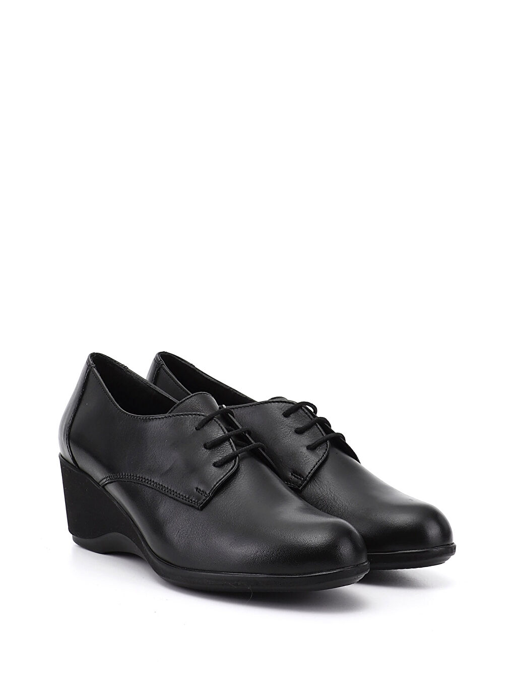 Siyah Kadın SİYAH Bağcıklı Dolgu Taban Hakiki Deri Ayakkabı-1