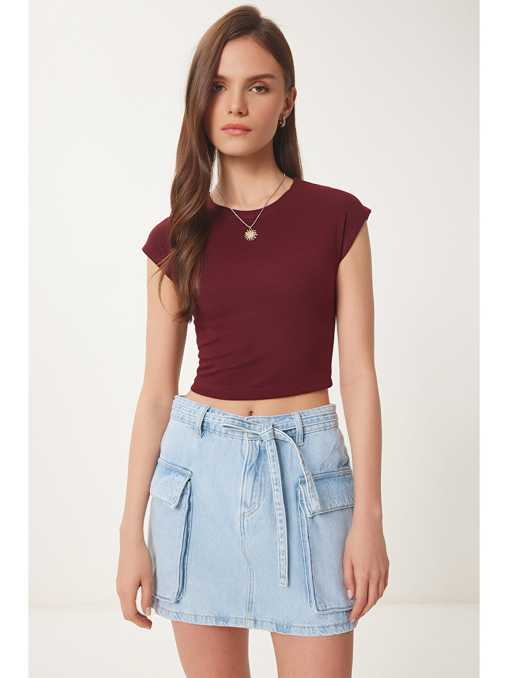 Bordo Basic Crop Örme Bluz BORDO LFW0005-1
