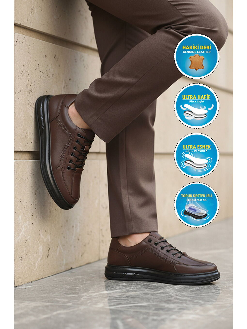 Siyah Hakiki Deri Jel Taban Anatomik Erkek Casual Ayakkabı 418 M-2