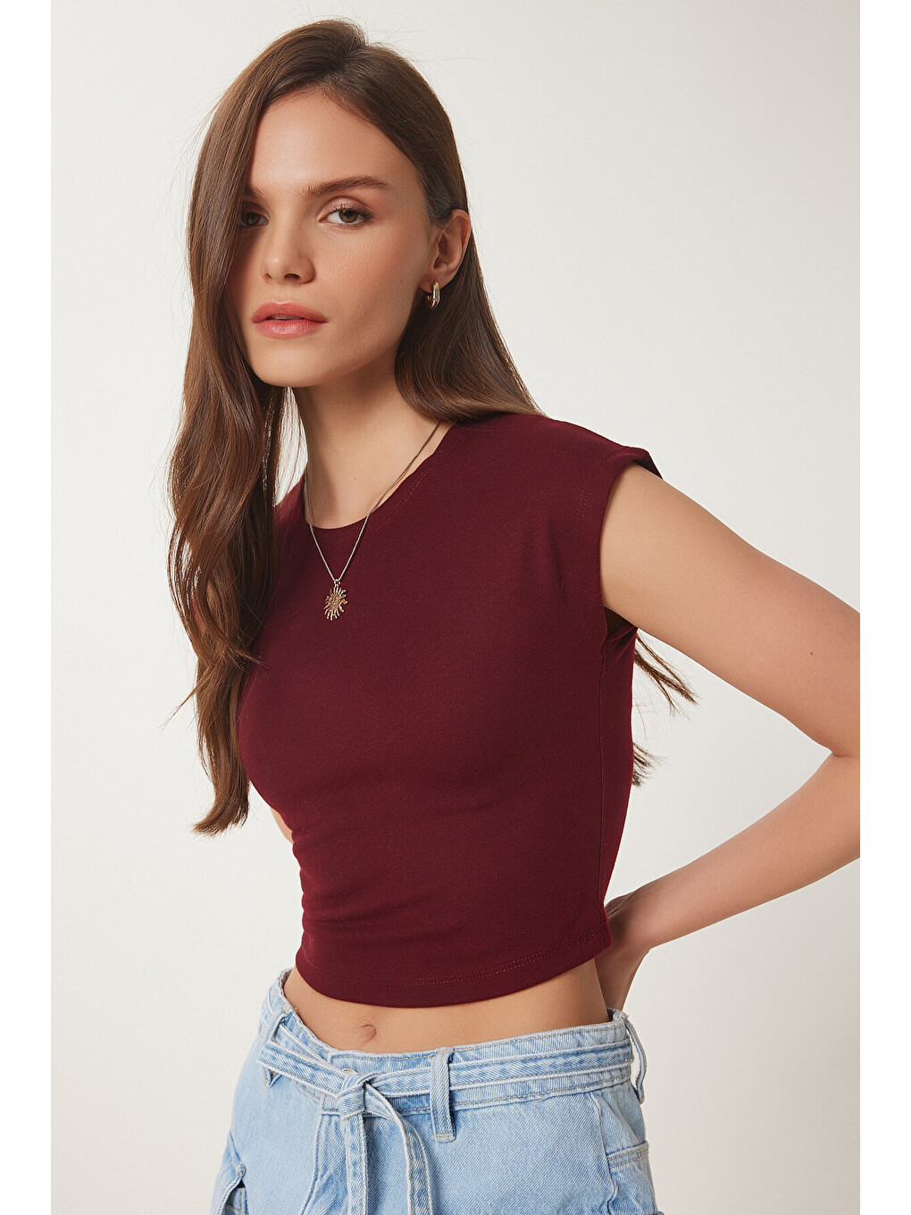 Bordo Basic Crop Örme Bluz BORDO LFW0005-2