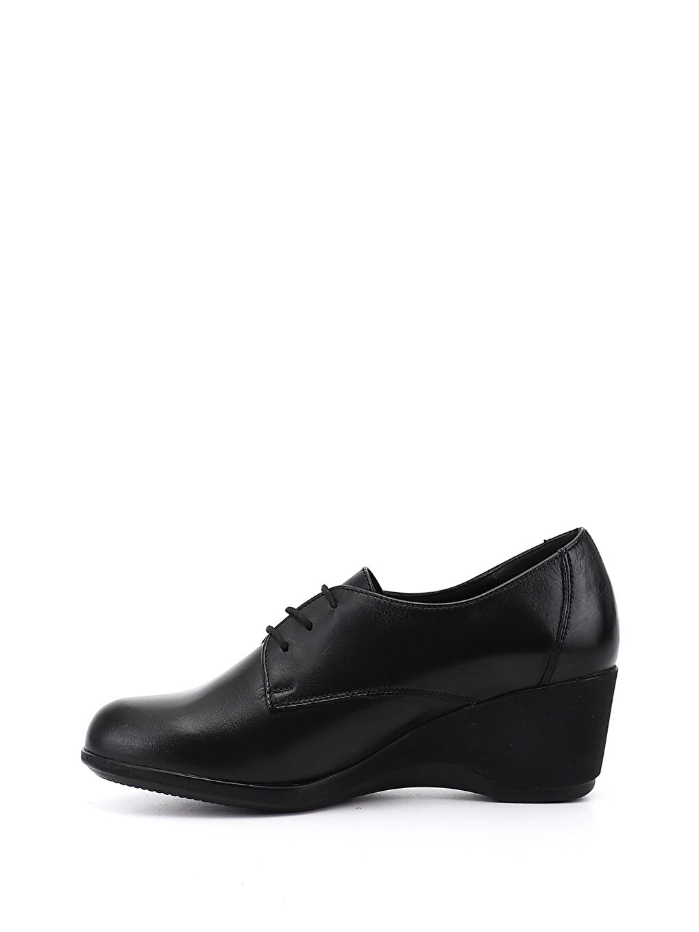 Siyah Kadın SİYAH Bağcıklı Dolgu Taban Hakiki Deri Ayakkabı-2