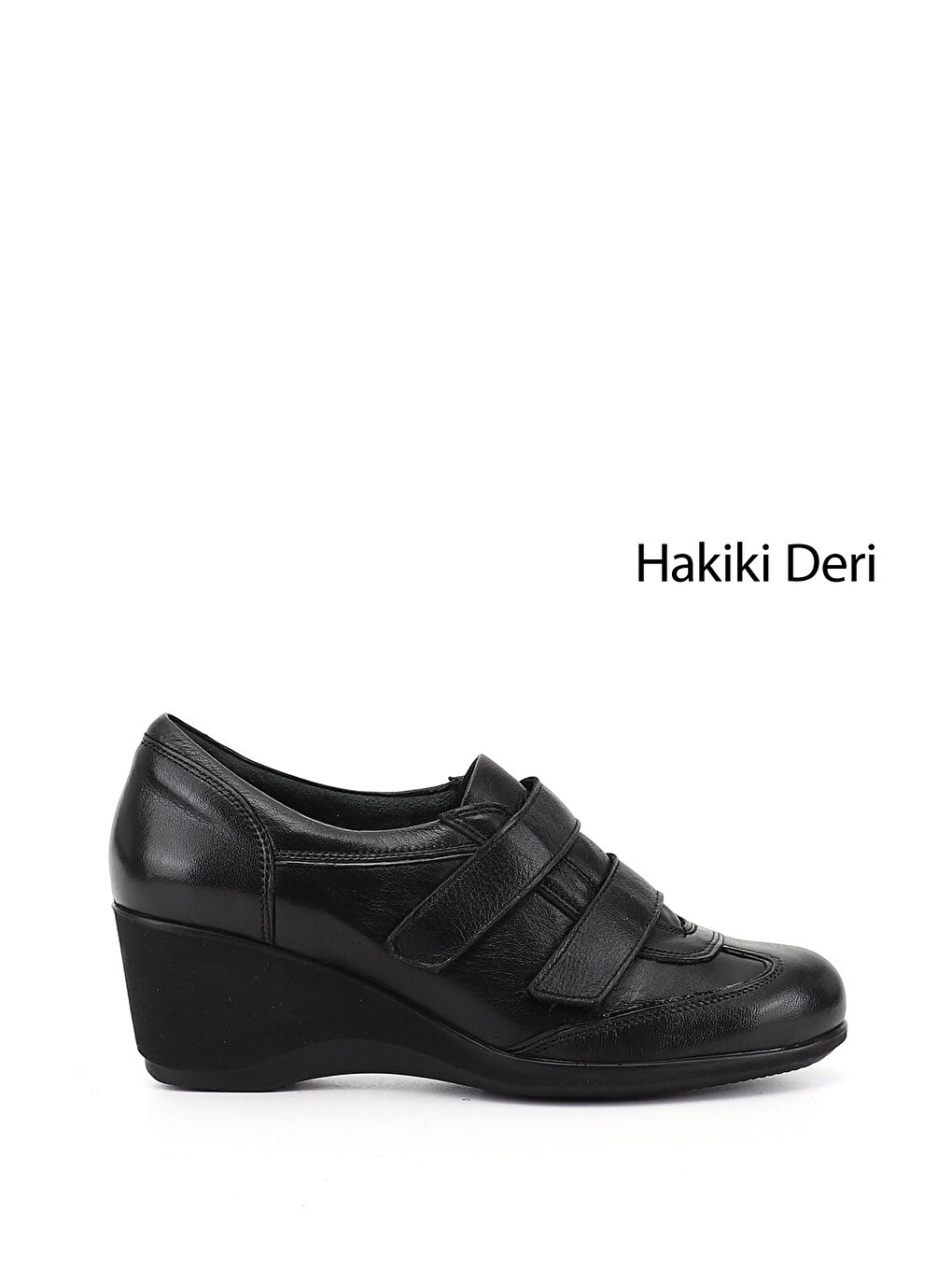 Siyah Kadın SİYAH Dolgu Taban Cırtlı Hakiki Deri Ayakkabı