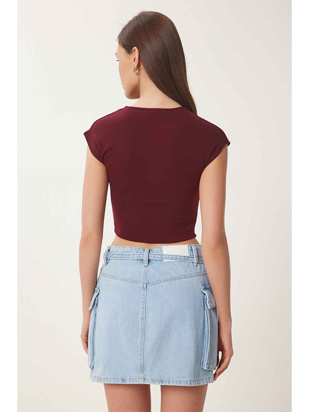 Bordo Basic Crop Örme Bluz BORDO LFW0005-4