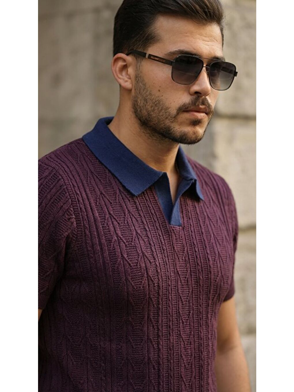 Mürdüm Erkek Polo Yaka Triko Tişört-4