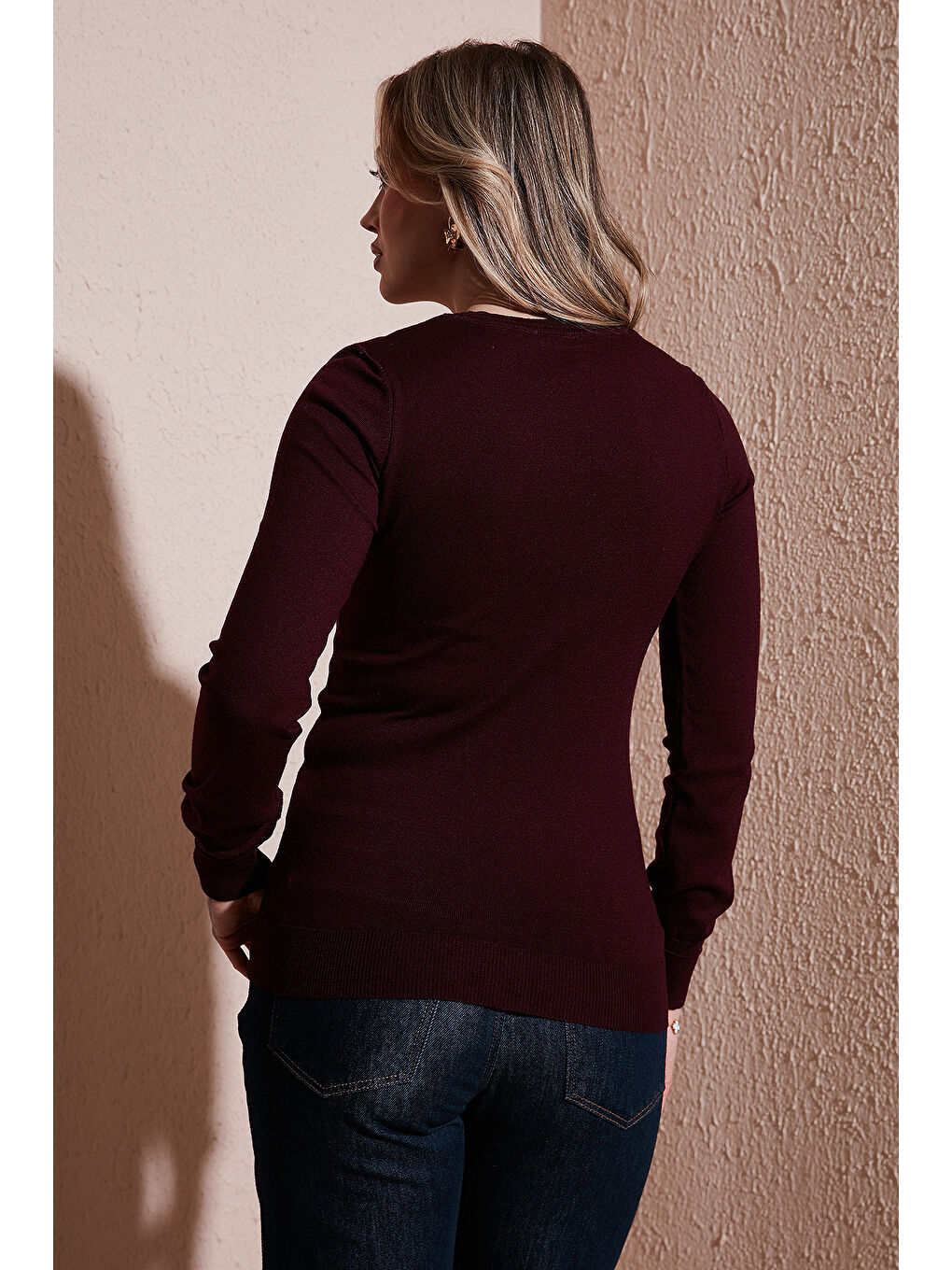 Bordo Regular Fit V Yaka Kadın Kazak 25K0778K1-4