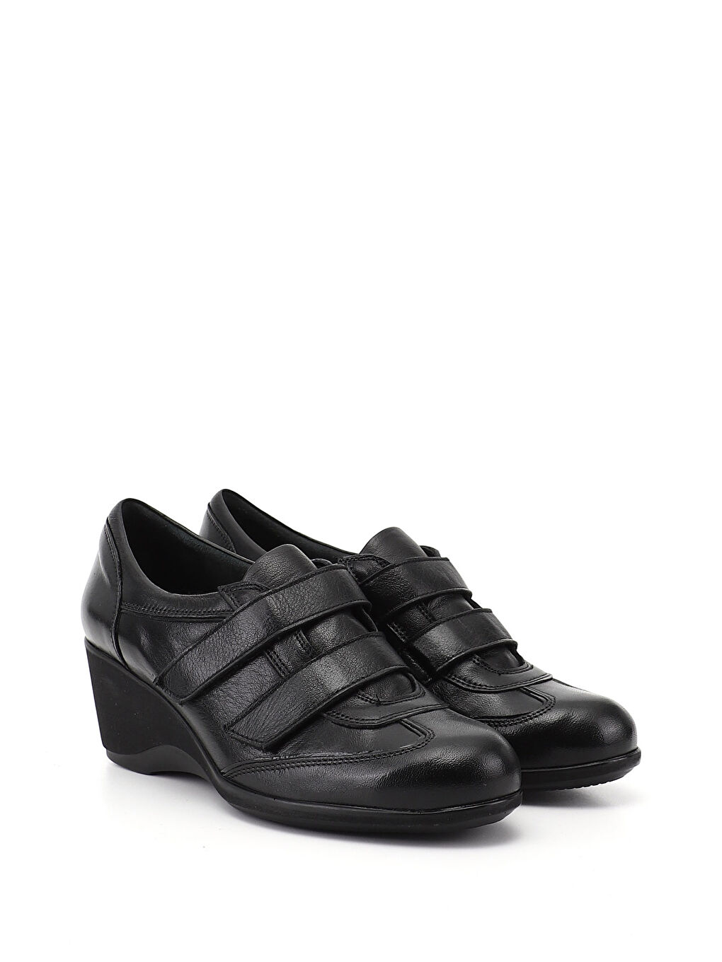 Siyah Kadın SİYAH Dolgu Taban Cırtlı Hakiki Deri Ayakkabı-1