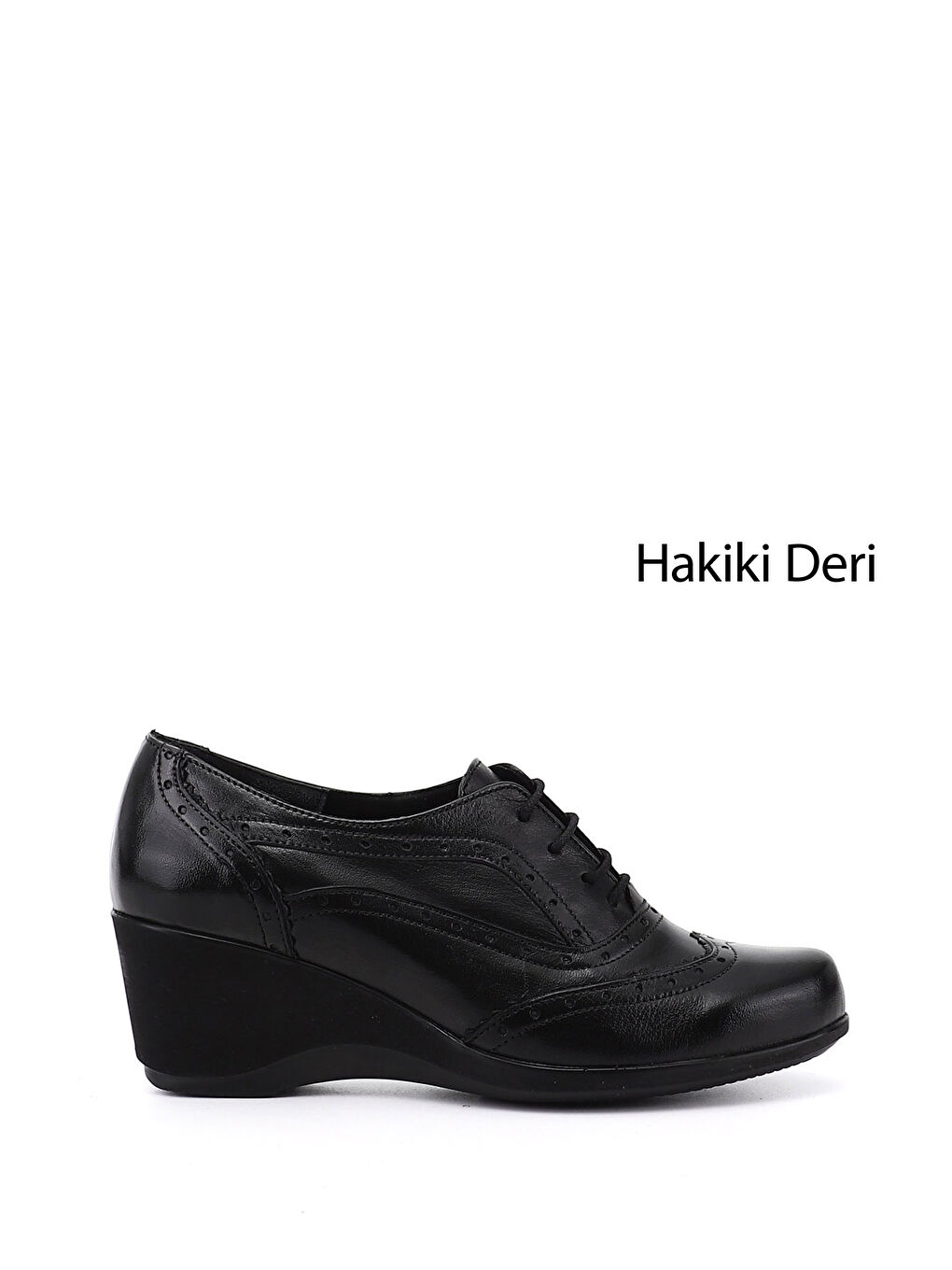 Siyah Kadın SİYAH Bağcıklı Dolgu Taban Hakiki Deri Ayakkabı