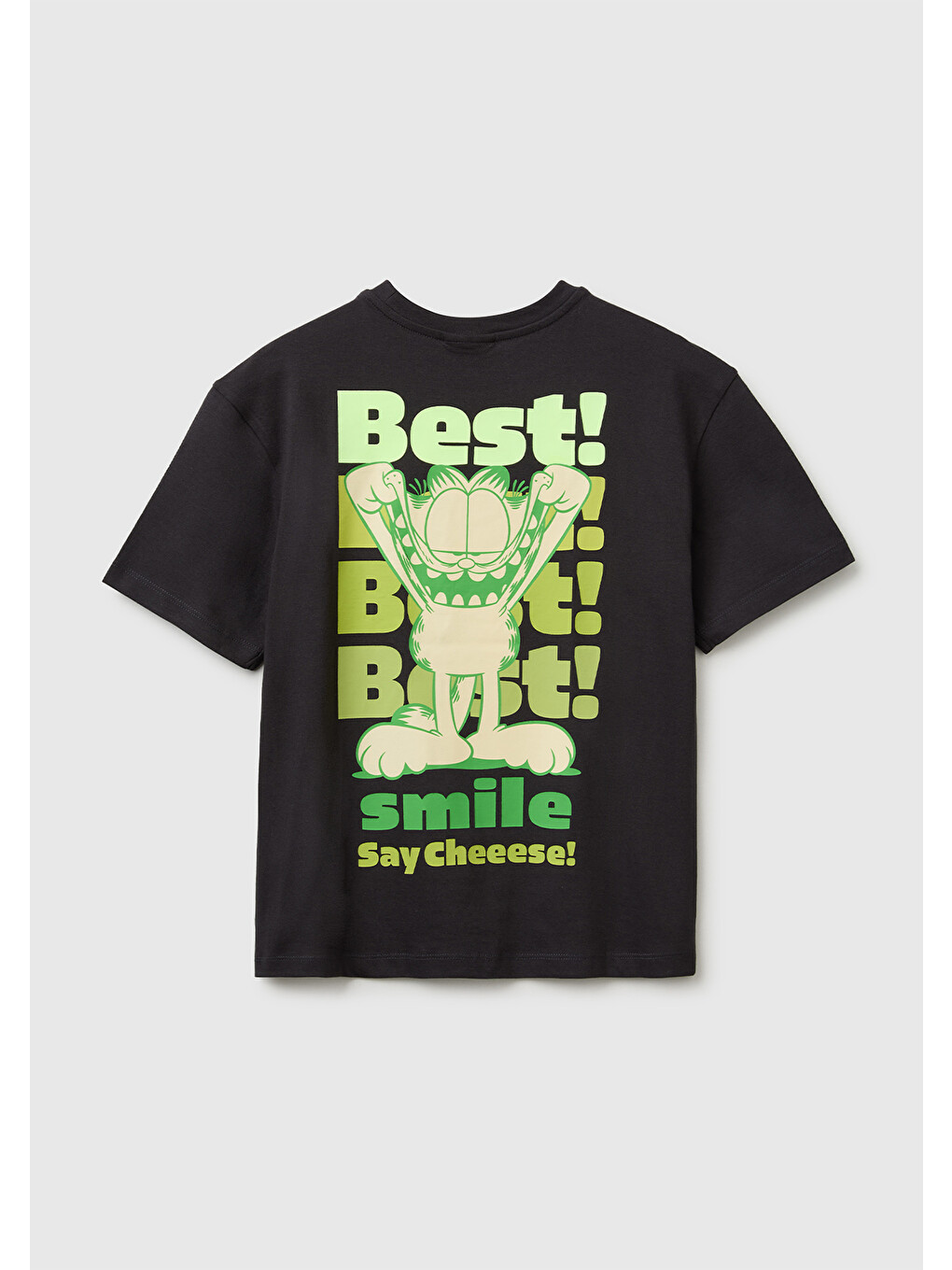 Erkek Çocuk Antrasit Garfield Baskı Detaylı Yuvarlak Yaka T-Shirt-1