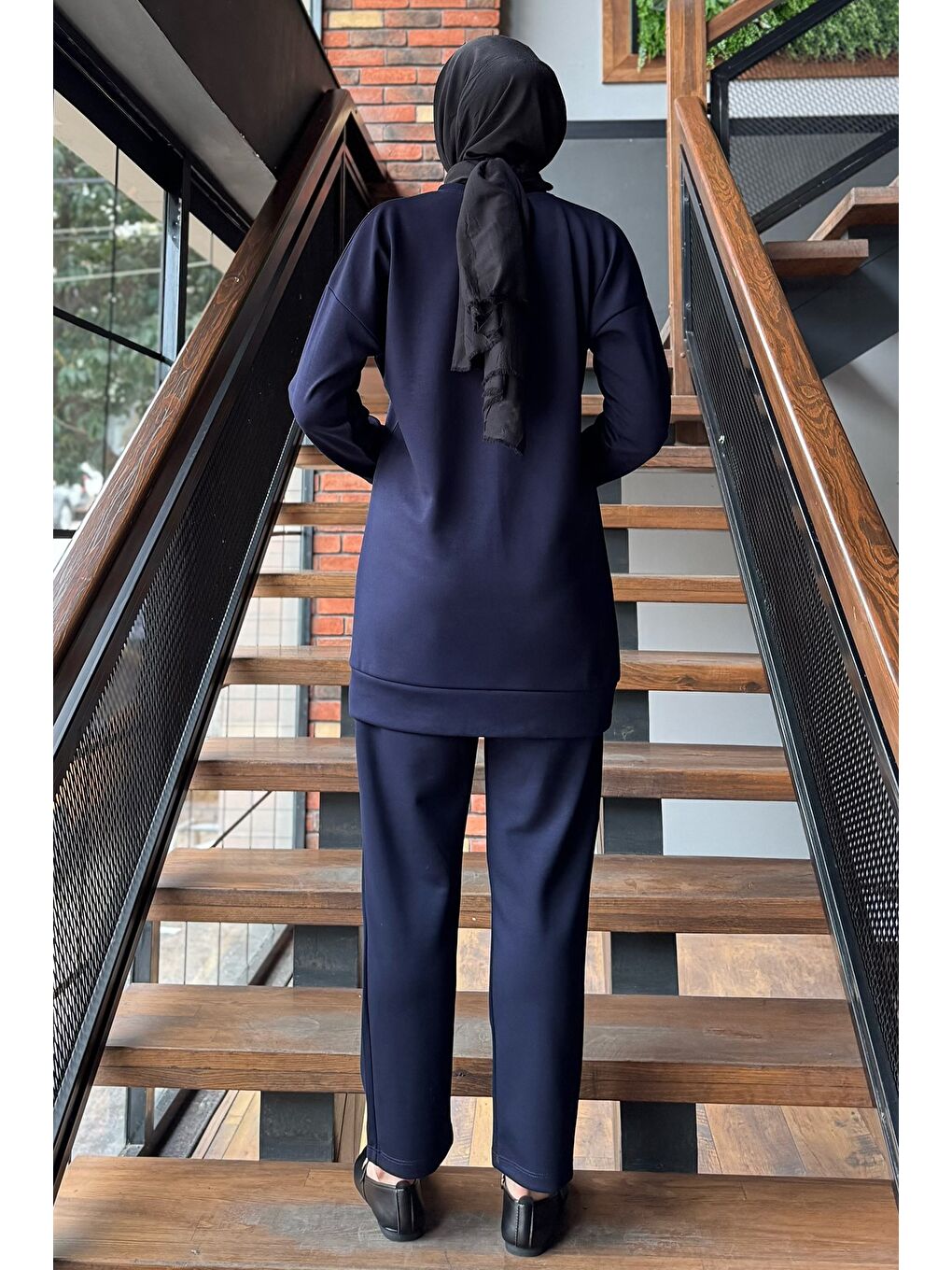 Lacivert Büyük Beden Taşlı Tesettür Tunik Pantolon İkili Takım-7