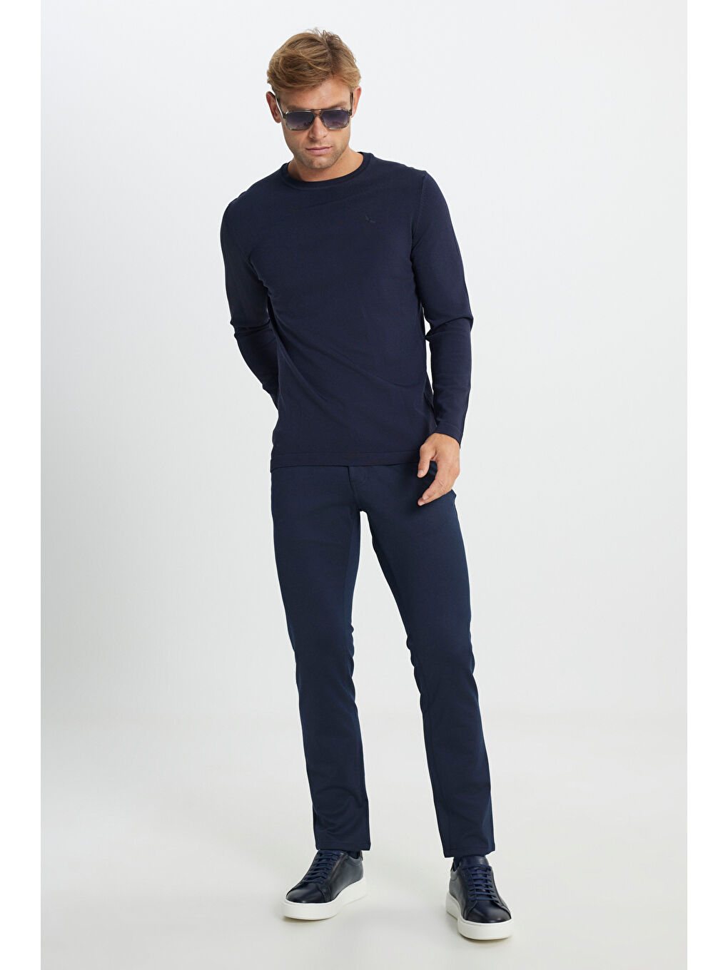 Erkek Lacivert Slim Fit Dar Kesim 5 Cep Esnek Casual Pantolon