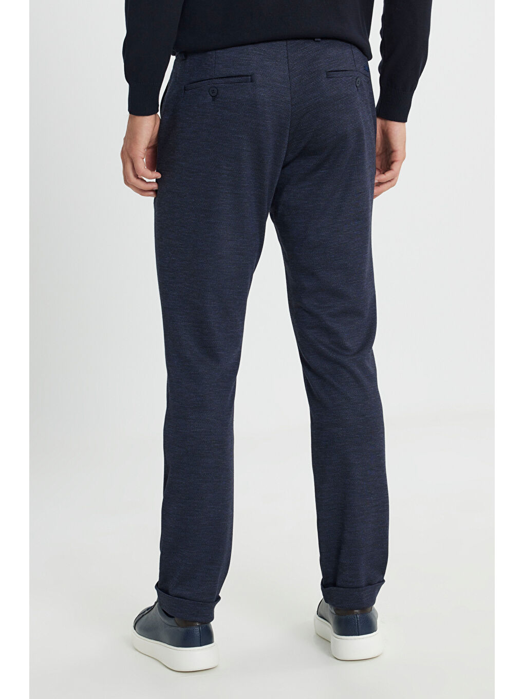 Erkek Lacivert Yünlü Slim Fit Dar Kesim Desenli Yan Cep Pantolon-5