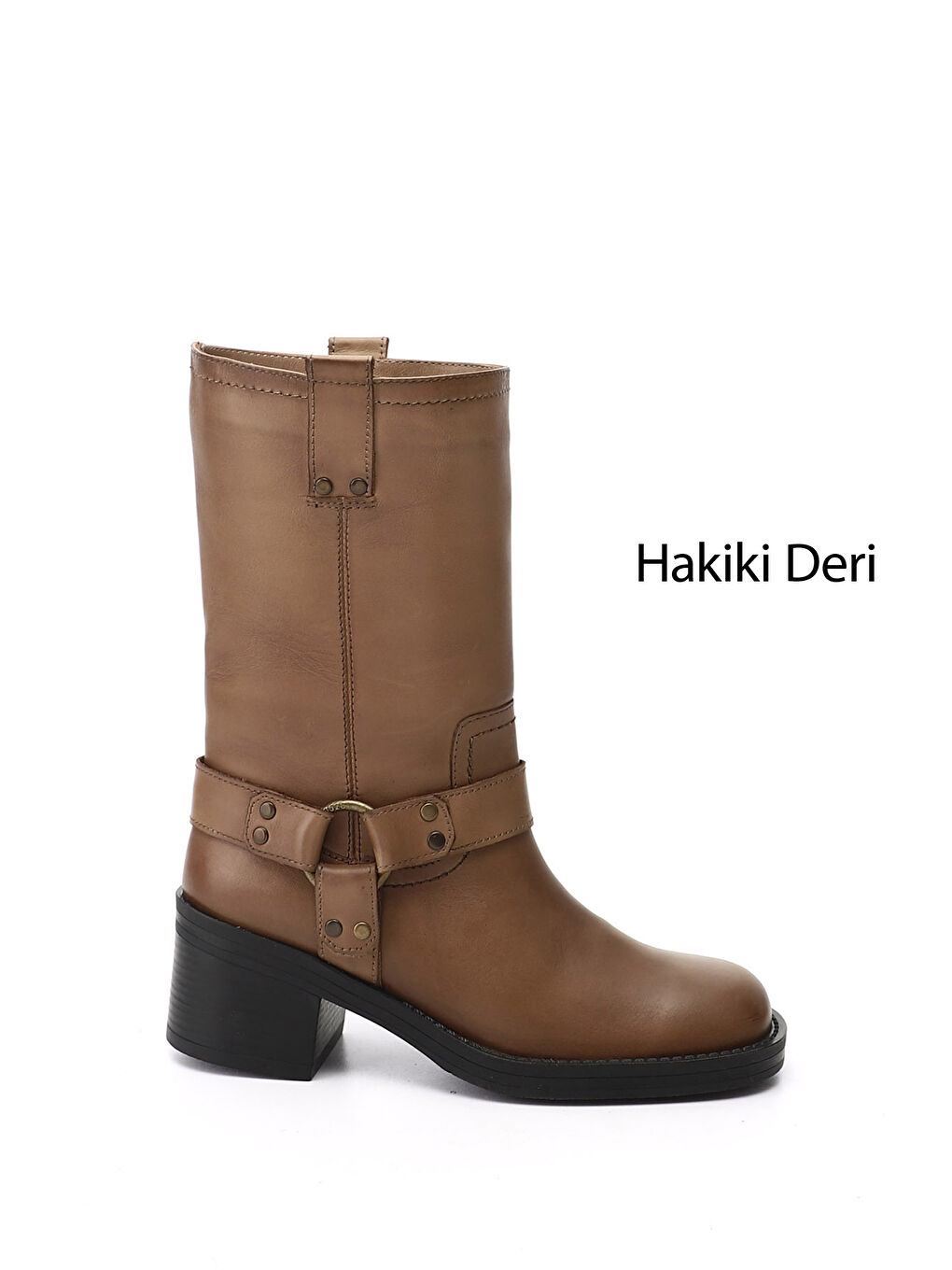 Kahverengi Kadın KOYU VİZON Kalın Topuklu Hakiki Deri Çizme