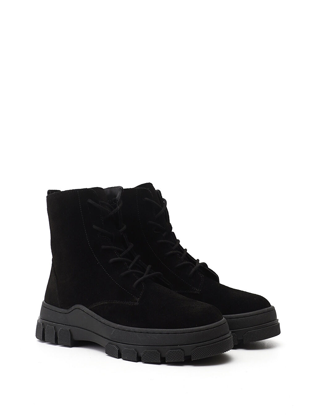 Siyah Kadın SİYAH MELANJ Fermuarlı Kauçuk Taban Hakiki Deri Postal Bot-1