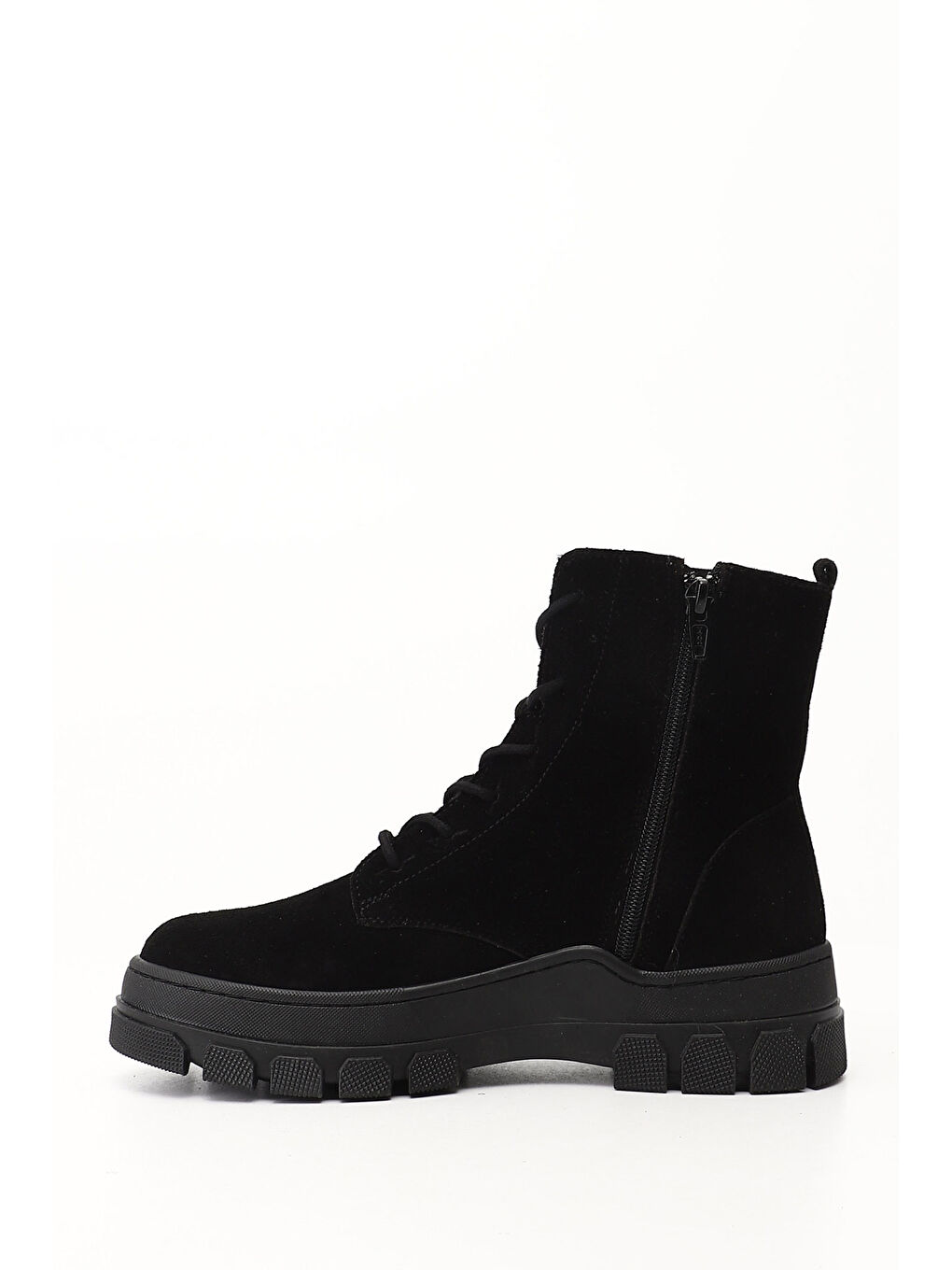 Siyah Kadın SİYAH MELANJ Fermuarlı Kauçuk Taban Hakiki Deri Postal Bot-2