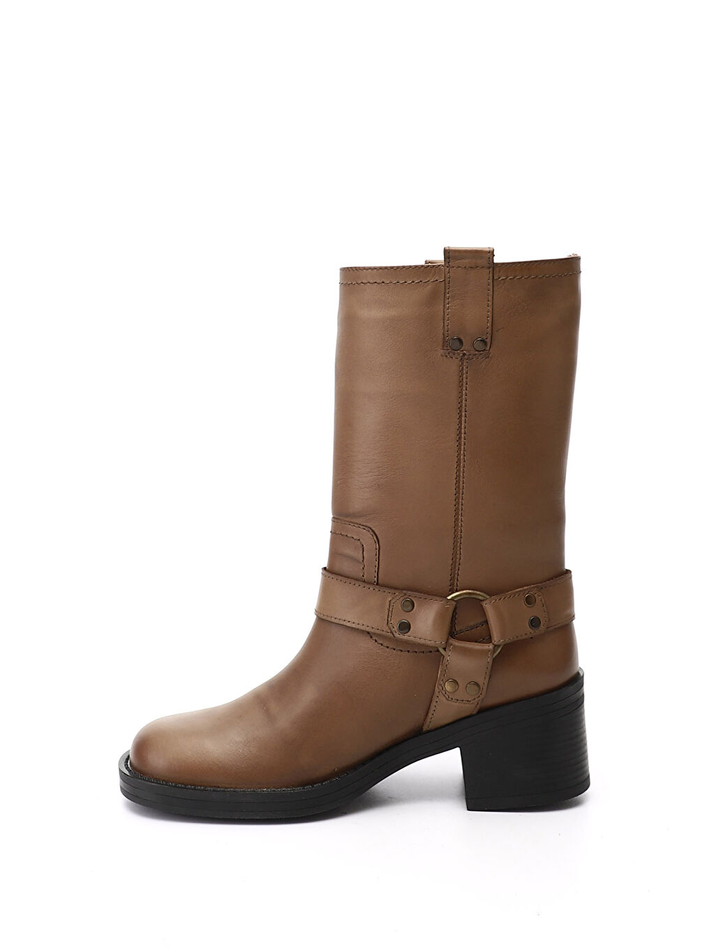 Kahverengi Kadın KOYU VİZON Kalın Topuklu Hakiki Deri Çizme-2