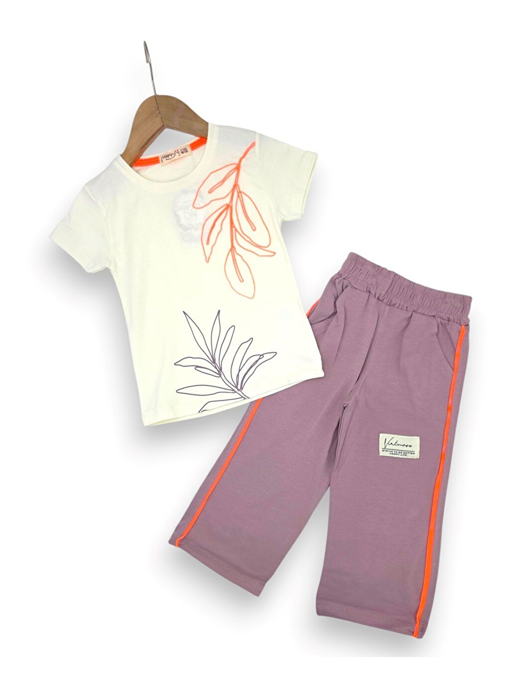 Pembe Kız Çocuk Yazlık 2-3-4-5-6 Yaş Pantolunlu T-shirtlü 2'li Yazlık Takım-1