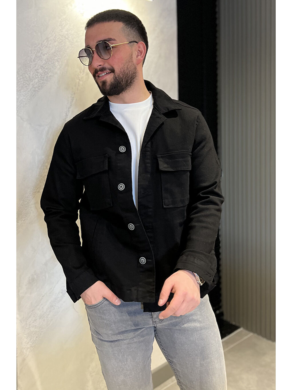 Siyah Erkek Jean Ceket-1