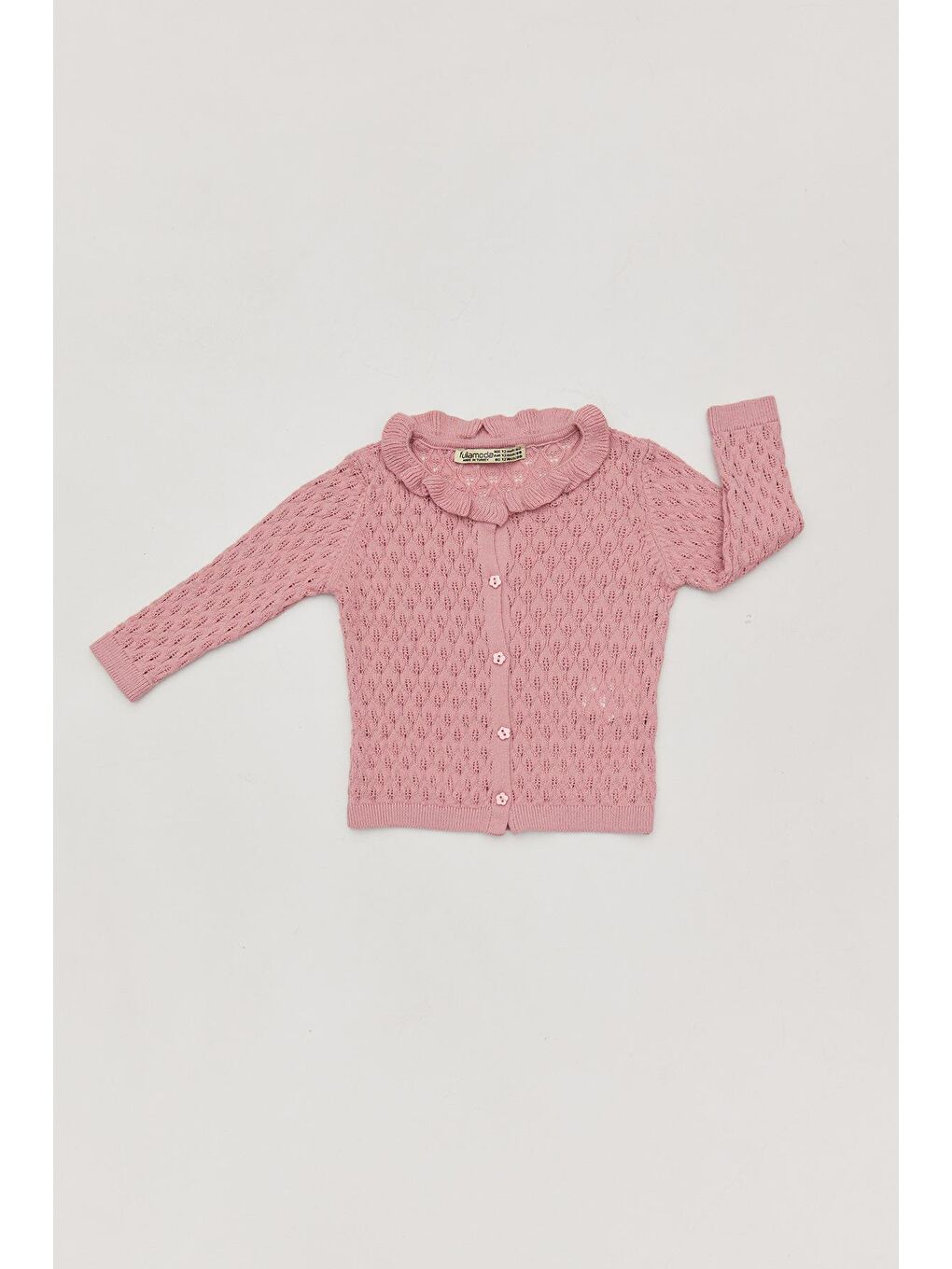 Pembe Yakası Fırfırlı Kız Çocuk Hırka