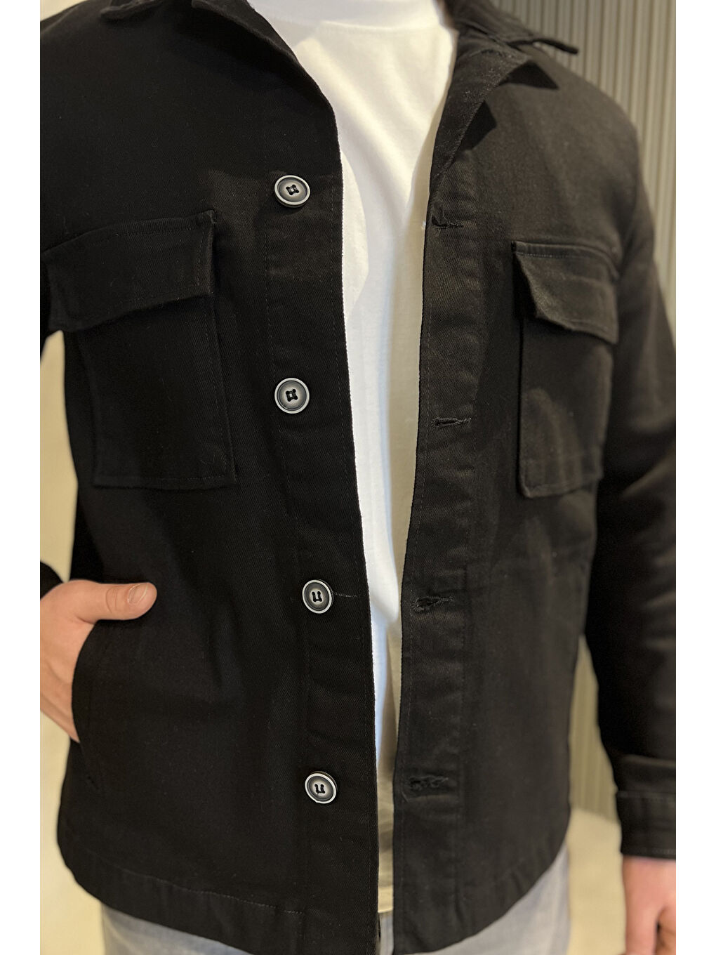 Siyah Erkek Jean Ceket-3