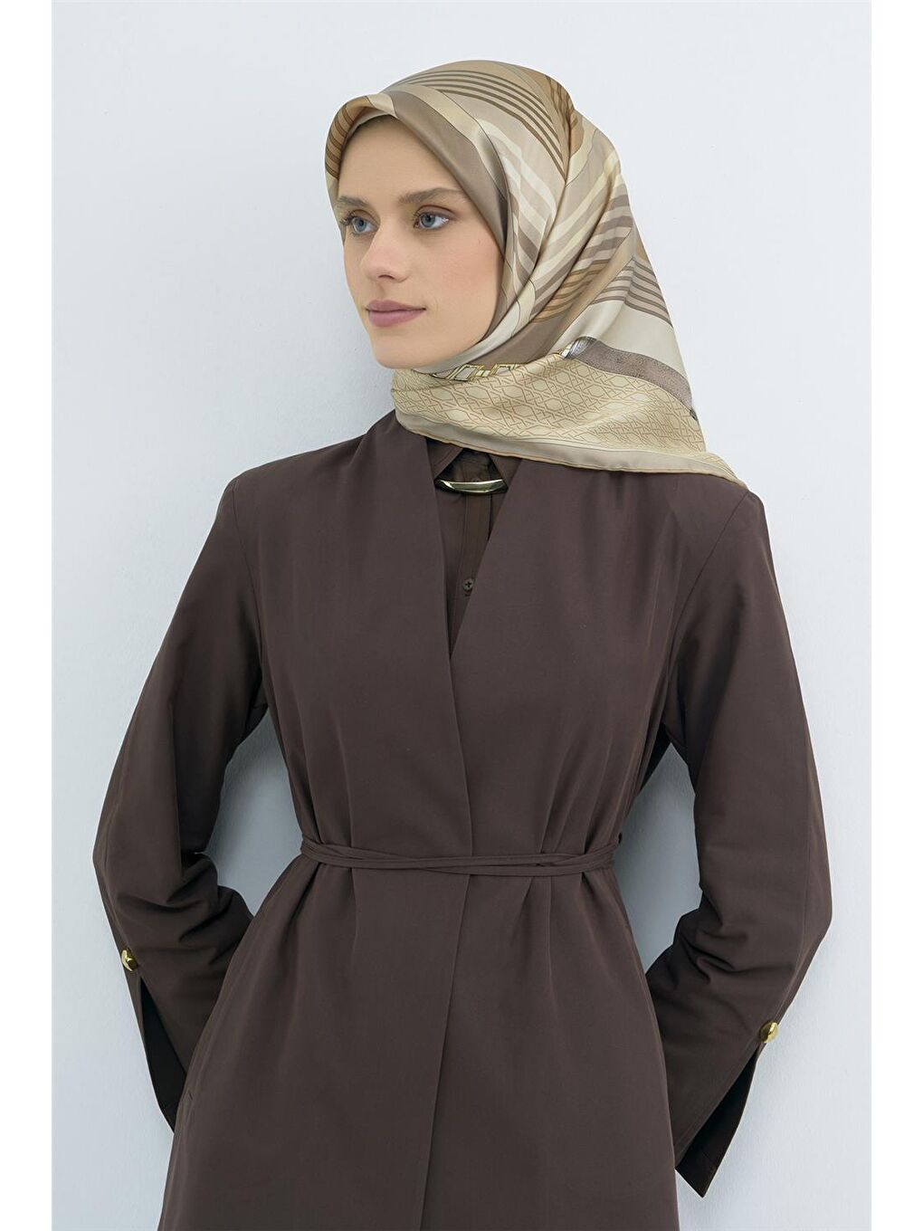 Kahverengi Saf İpek Twill Eşarp 9521D 85