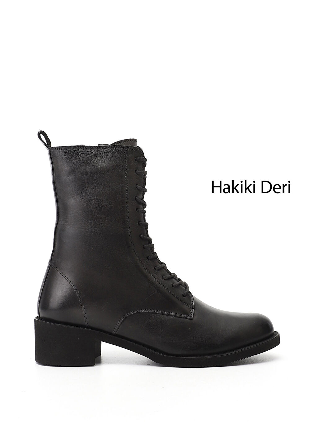 Gri Kadın FÜME Fermuarlı Kauçuk Taban Hakiki Deri Bot