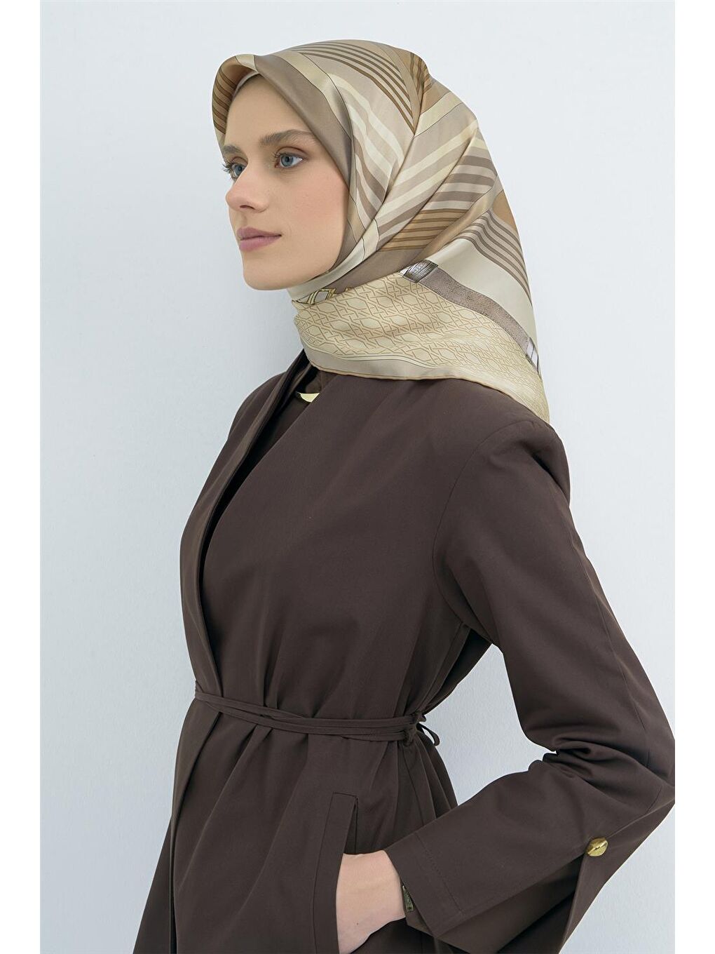 Kahverengi Saf İpek Twill Eşarp 9521D 85-1