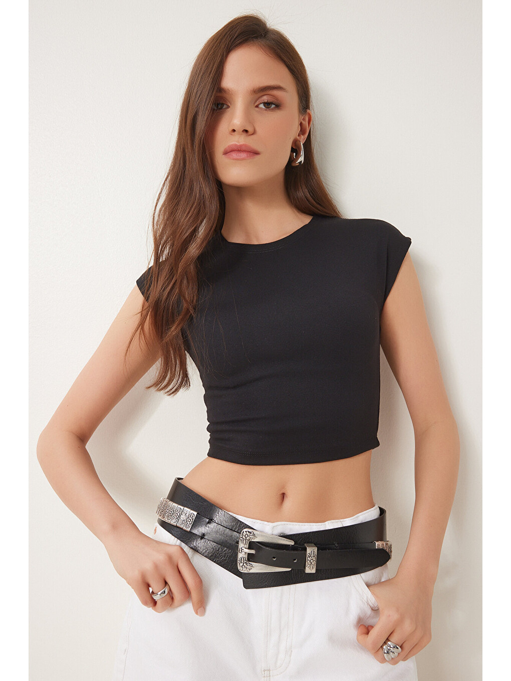 Siyah Basic Crop Örme Bluz SİYAH LFW0005-1