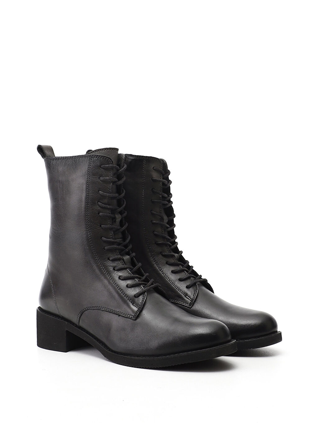 Gri Kadın FÜME Fermuarlı Kauçuk Taban Hakiki Deri Bot-1