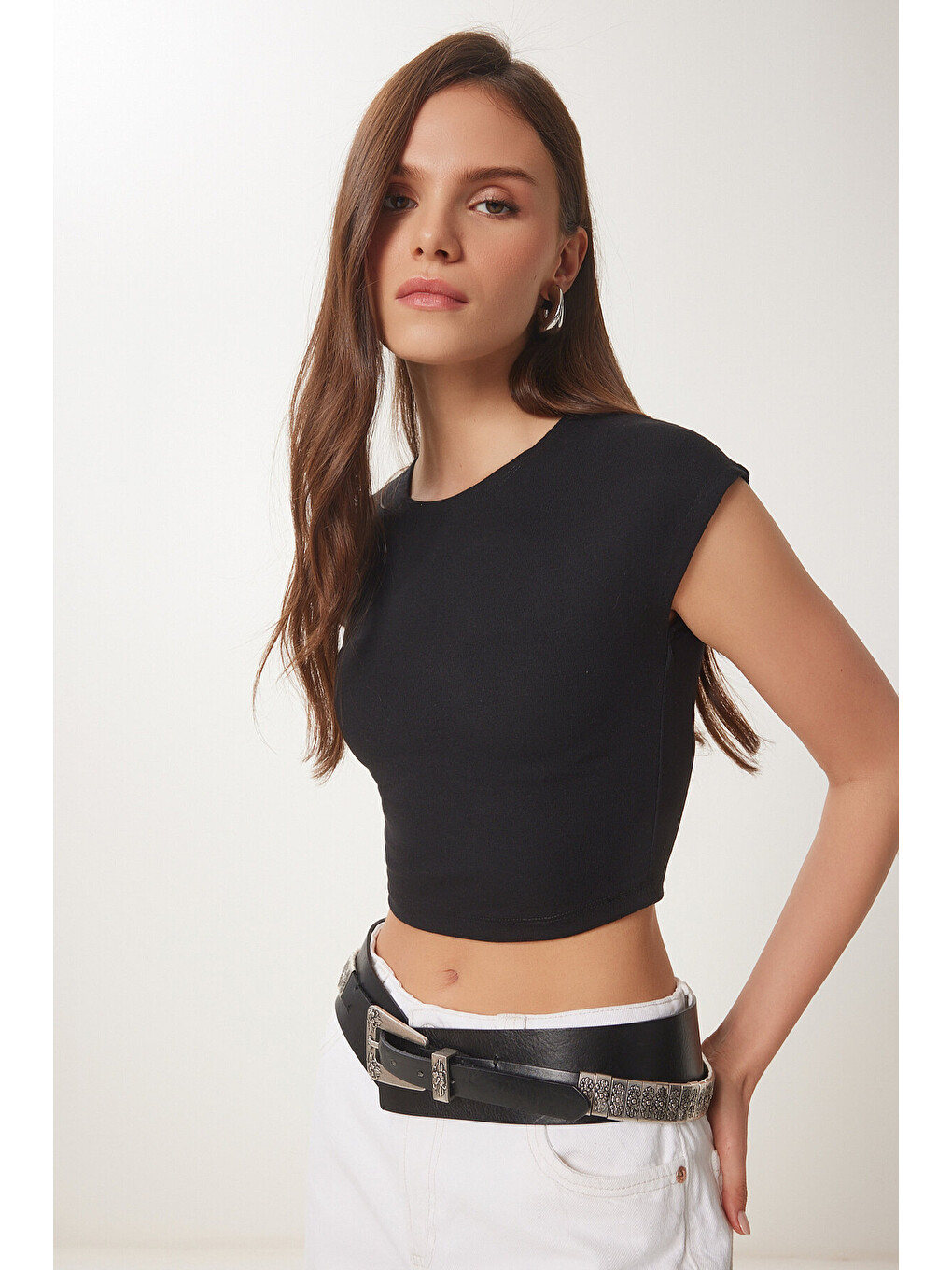 Siyah Basic Crop Örme Bluz SİYAH LFW0005-2