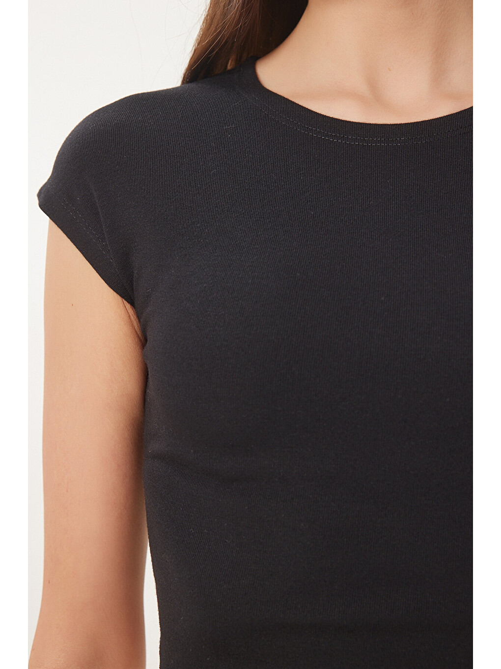 Siyah Basic Crop Örme Bluz SİYAH LFW0005-3