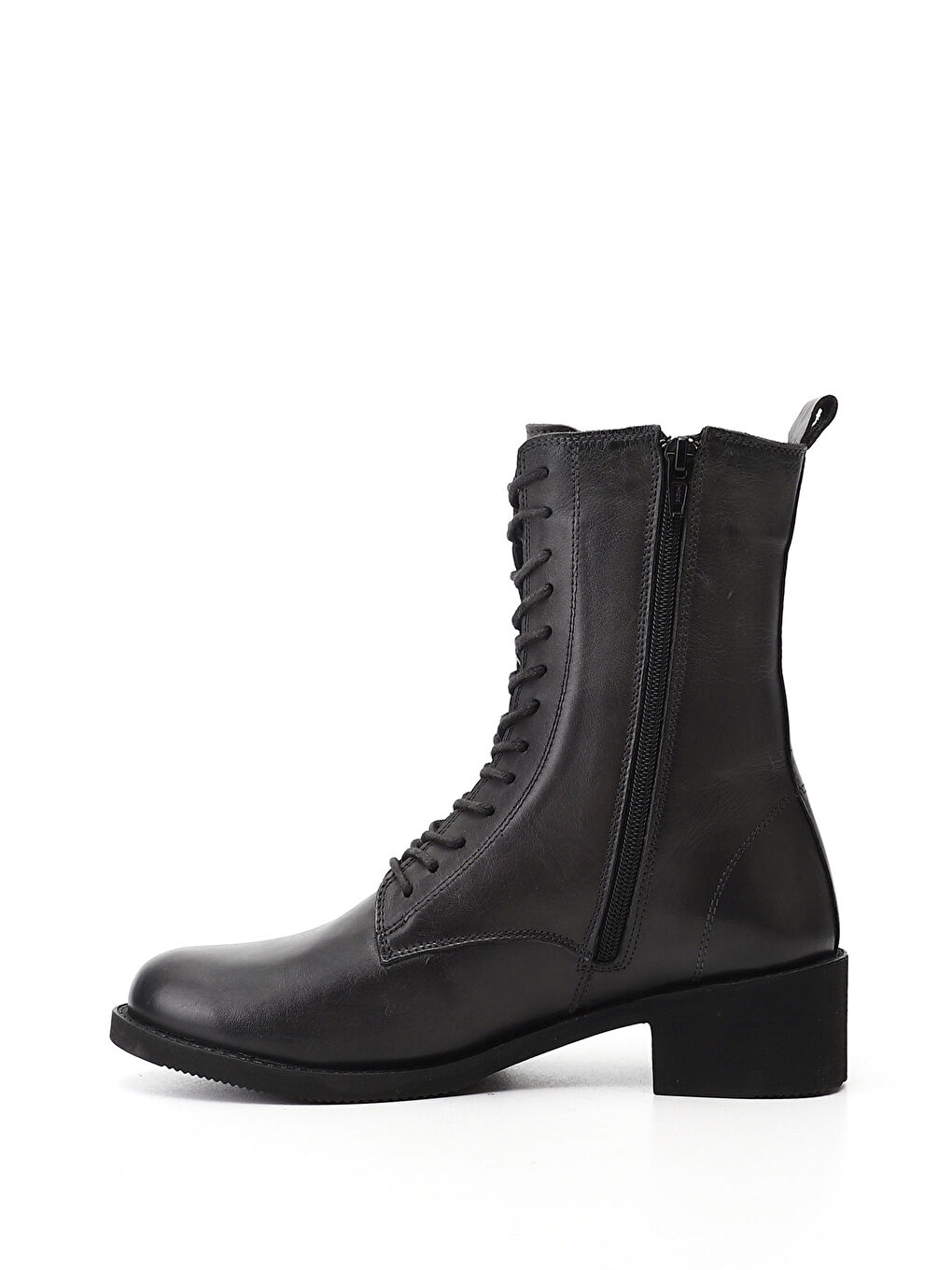 Gri Kadın FÜME Fermuarlı Kauçuk Taban Hakiki Deri Bot-2