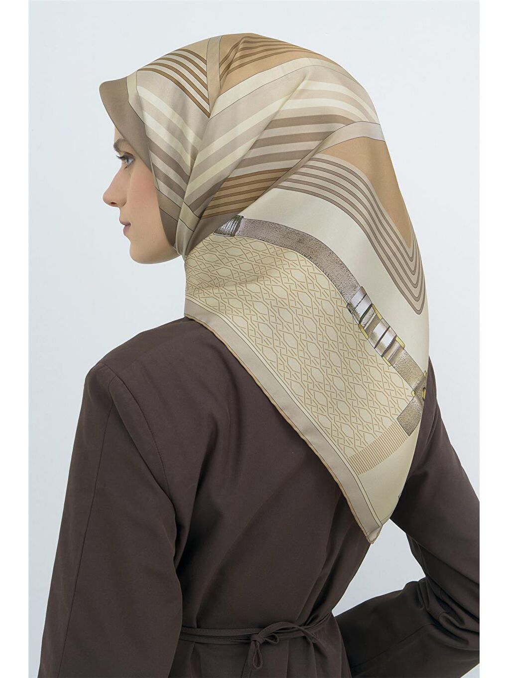 Kahverengi Saf İpek Twill Eşarp 9521D 85-3