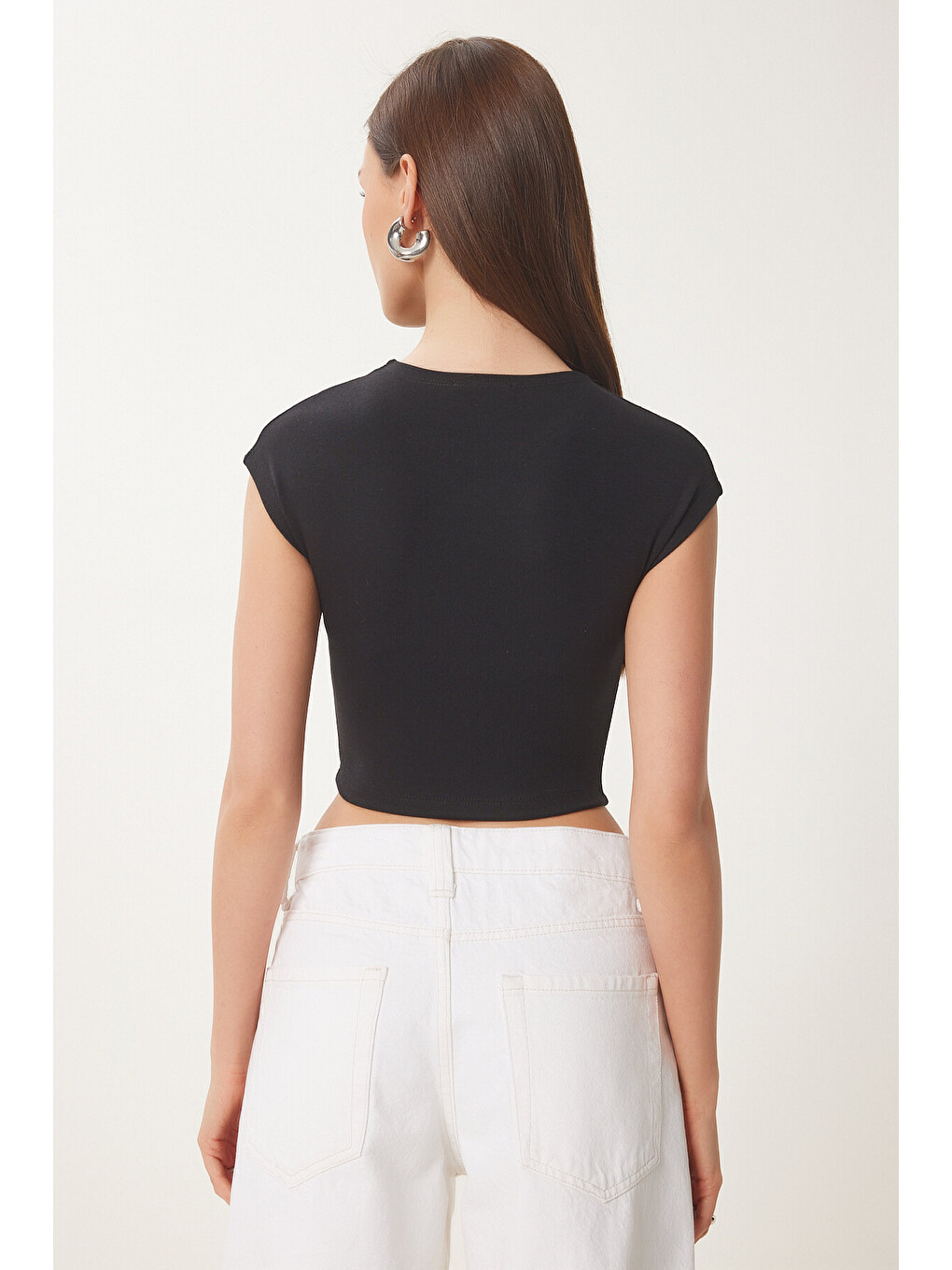 Siyah Basic Crop Örme Bluz SİYAH LFW0005-4