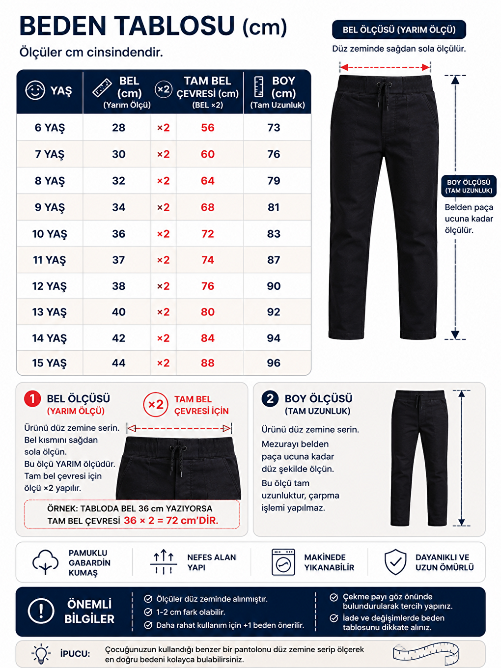 Lacivert Kız Çocuk Okul Pantolonu Unisex-2
