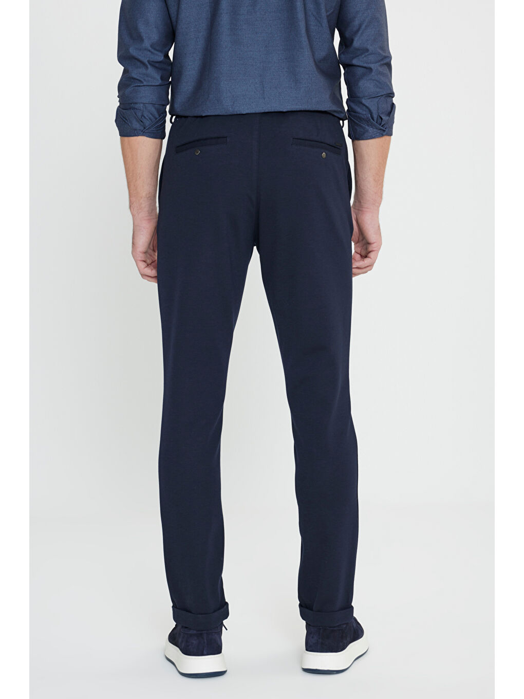 Erkek Lacivert Slim Fit Beli Bağlamalı Yan Cep Esnek Casual Pantolon-5