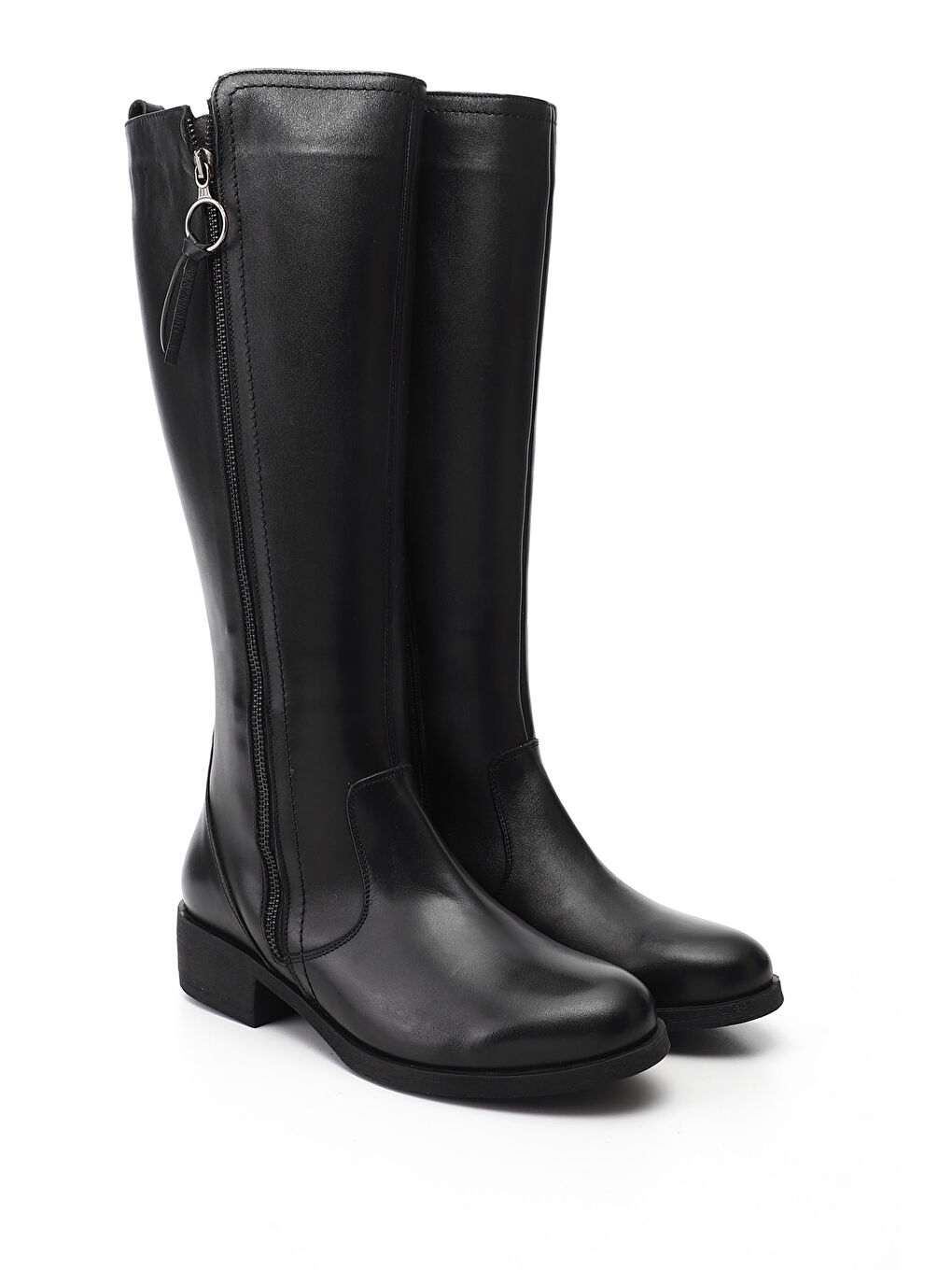 Siyah Kadın SİYAH Fermuarlı Kalın Topuklu Hakiki Deri Çizme-1